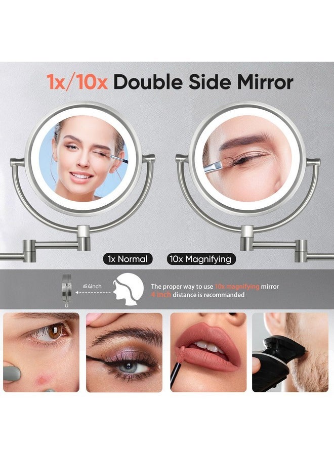 8.5 Inch Magnifying Makeup Mirror With 3 Tones Dimmable Led Lights Double Sided Touch Control Vanity Mirror For Bathroom With 10X Magnification M1809Dn (Brushed Nickel/10X)