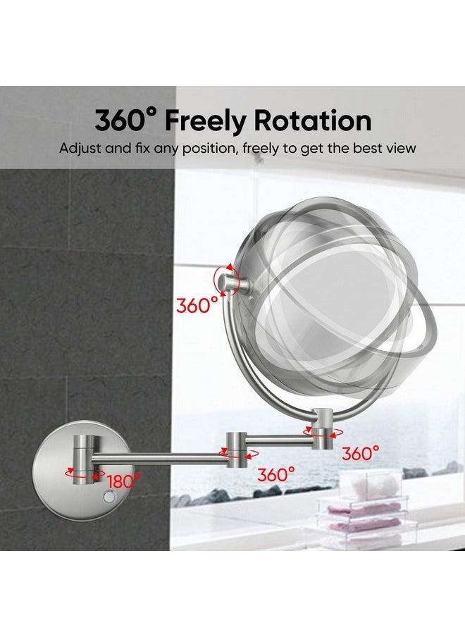 8.5 Inch Magnifying Makeup Mirror With 3 Tones Dimmable Led Lights Double Sided Touch Control Vanity Mirror For Bathroom With 10X Magnification M1809Dn (Brushed Nickel/10X)