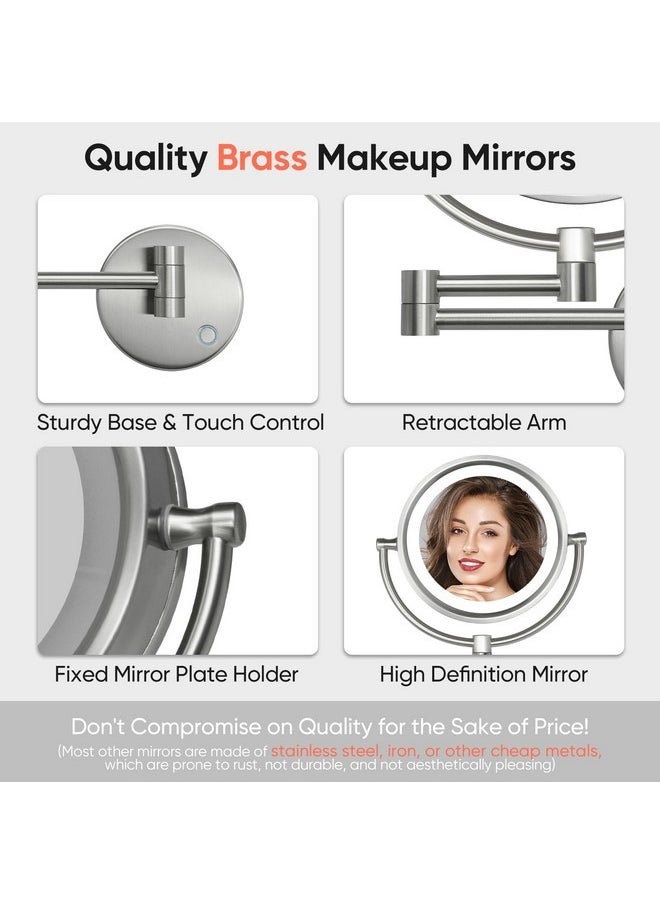 8.5 Inch Magnifying Makeup Mirror With 3 Tones Dimmable Led Lights Double Sided Touch Control Vanity Mirror For Bathroom With 10X Magnification M1809Dn (Brushed Nickel/10X)
