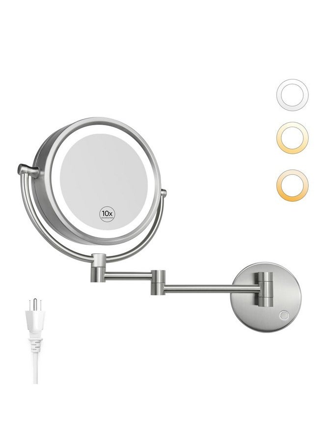 8.5 Inch Magnifying Makeup Mirror With 3 Tones Dimmable Led Lights Double Sided Touch Control Vanity Mirror For Bathroom With 10X Magnification M1809Dn (Brushed Nickel/10X)