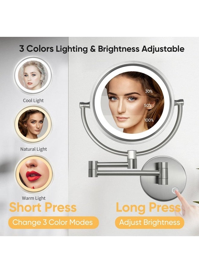 8.5 Inch Magnifying Makeup Mirror With 3 Tones Dimmable Led Lights Double Sided Touch Control Vanity Mirror For Bathroom With 10X Magnification M1809Dn (Brushed Nickel/10X)