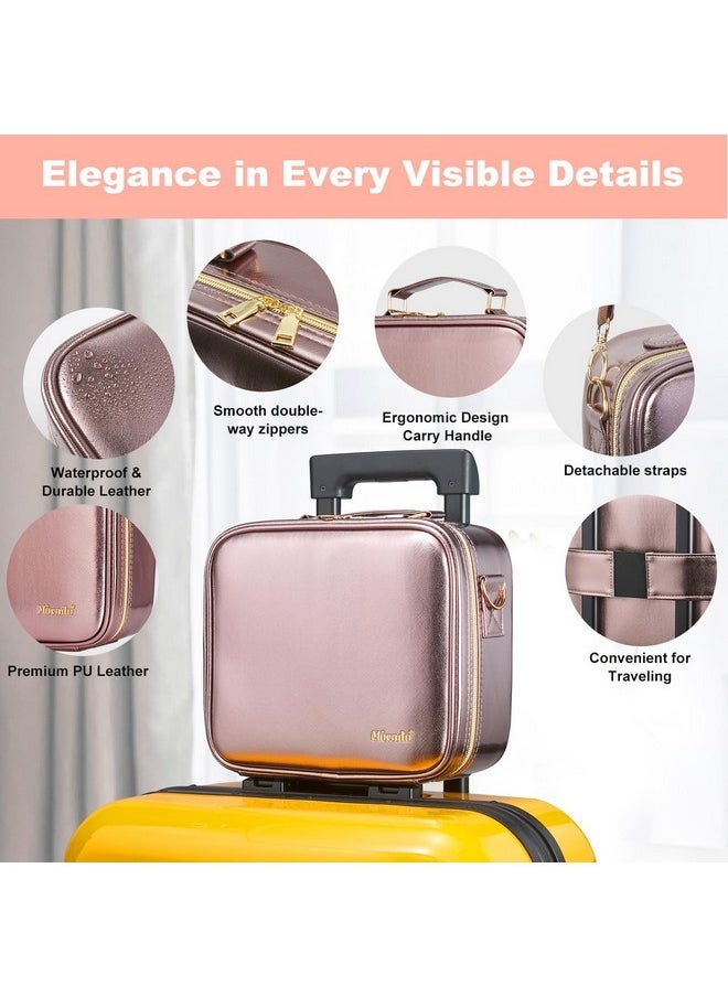 Travel Makeup Bag With Led Lighted Mirror, Travel Makeup Organizer, Makeup Case With 3 Color Lighted Setting And 10X Magnifying Mirror, Portable Storage And Adjustable Dividers (Champagne)