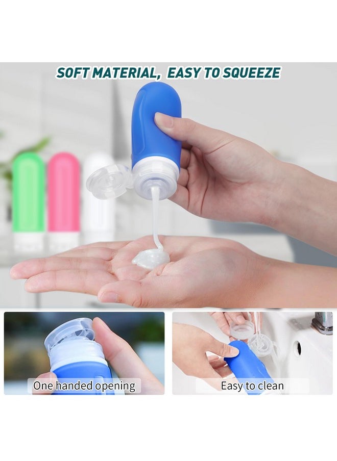 Travel Bottles For Toiletries,4 Pcs 3 Oz Silicone Travel Bottles,Leak Proof Travel Size Bottles Toiletries,Refillable Liquid Travel Accessories For Shampoo Hair Conditioner Bath Shower,White