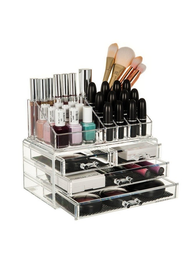 4 Drawer Plastic Cosmetic Makeup Jewelry Lipstick Storage Organizer Box Case, 22.5L X 13.8B X 18H Cm, Transparent