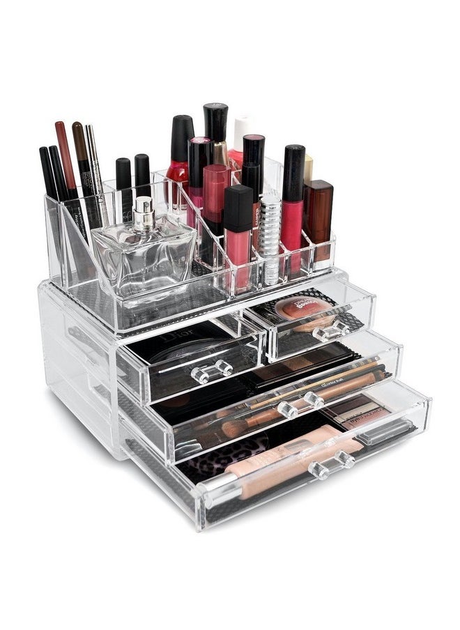 4 Drawer Plastic Cosmetic Makeup Jewelry Lipstick Storage Organizer Box Case, 22.5L X 13.8B X 18H Cm, Transparent