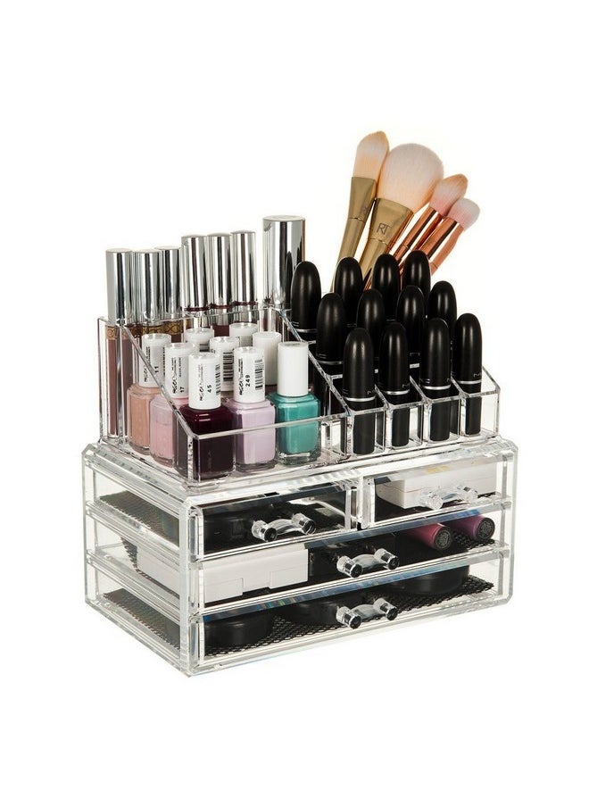 4 Drawer Plastic Cosmetic Makeup Jewelry Lipstick Storage Organizer Box Case, 22.5L X 13.8B X 18H Cm, Transparent