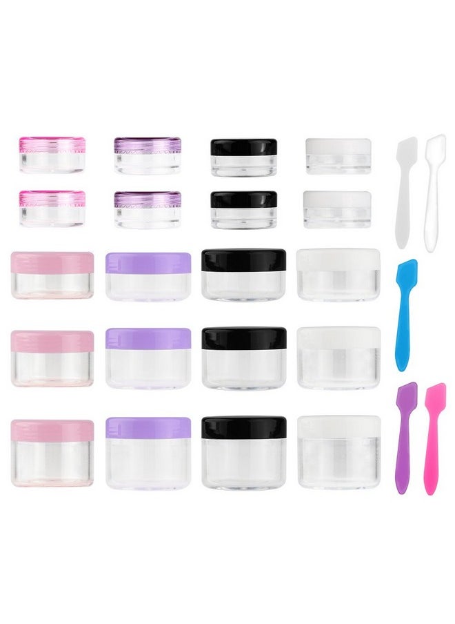 20 Pieces Empty Clear Plastic Sample Containers With Lids 3/5/ 10/15/ 20 Gram Size Cosmetic Jars With 5 Pieces Mini Spatulas(Random Color)