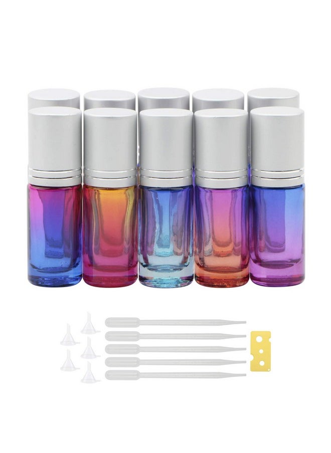 10Pcs Essential Oil Roller Bottles Set, 5Ml Roller Bottles With 5Ml Droppers, Funnels & Opener, Glass Roll-On Bottles For Perfumes Aromatherapy Oils Liquid