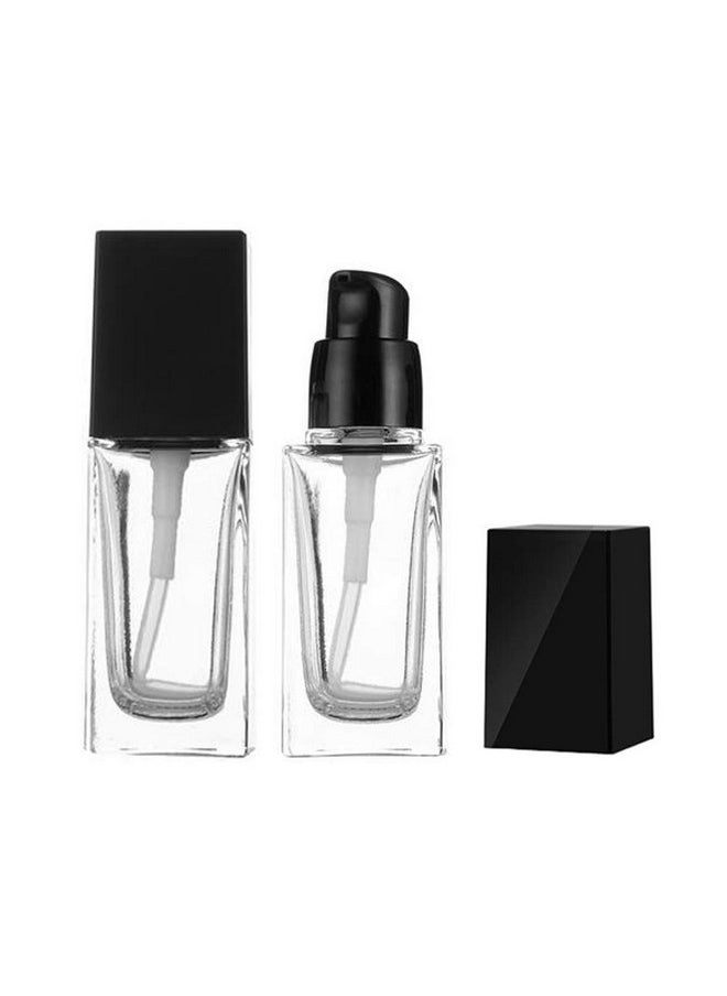 2Pcs 30Ml/1Oz Empty Clear Square Glass Emulsion Essence Bottle With Black Pump Head Cosmetic Foundation Travel Vials Containers Holder For Lotion Cleanser Essential Oils Liquids Body Cream