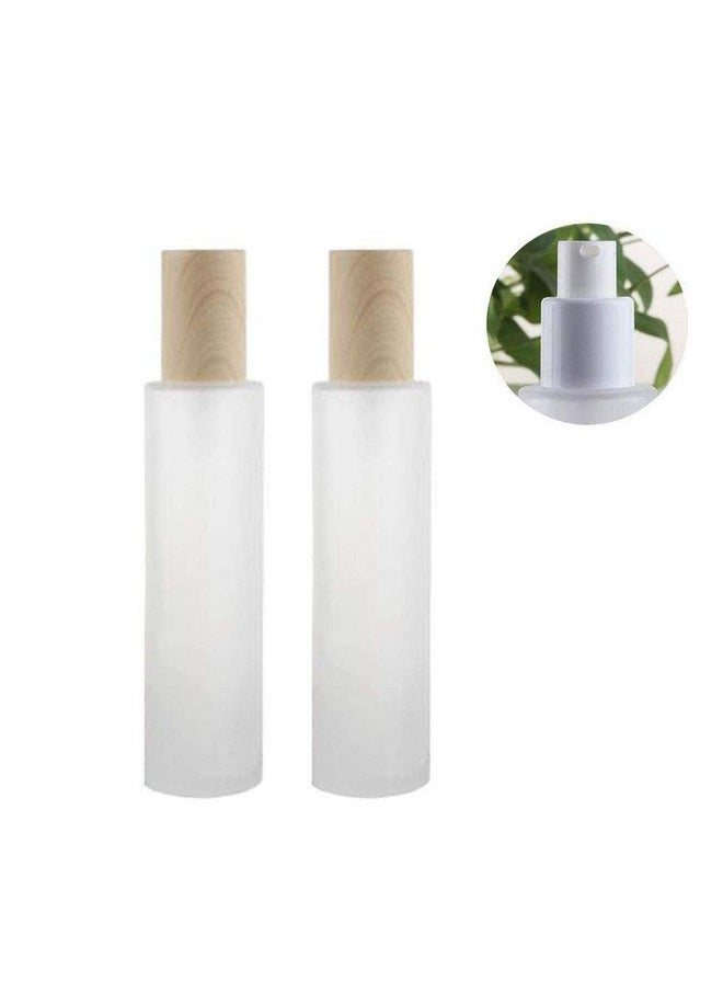 2Pcs 120Ml 4Oz Empty Frosted Glass Lotion Bottle With White Pump Head And Cap Emulsion Shower Gel Shampoo Conditioner Storage Holder Portable Refillable Cosmetic Travel Containers Jars