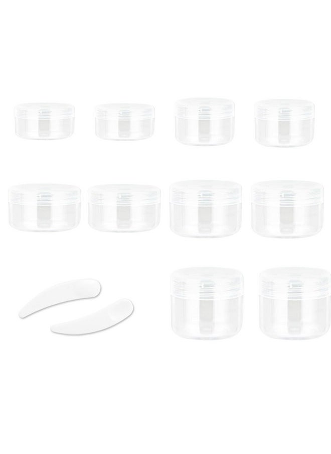 10Pcs Small Travel Containers, Clear Sample Containers With Screw Lids, 5 Size 3/5/10/15/20 Gram Sample Jars With 12Pcs Labels And 2Pcs Mini Disposable Spatula, Makeup Sample Containers Bpa Free