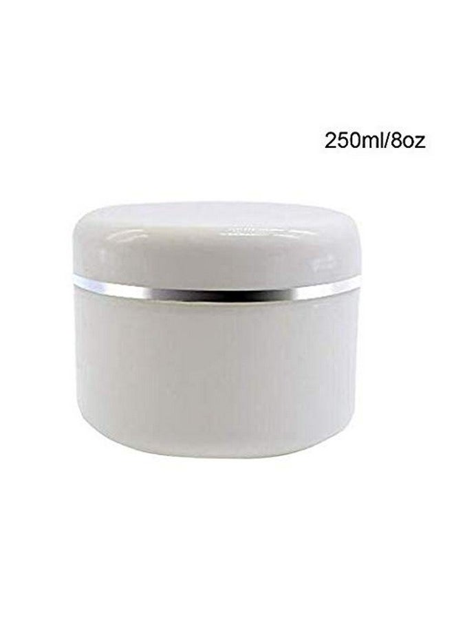 6Pcs White Plastic Jar With Dome Lid 8 Oz (250G) Portable Refillable Cosmetic Makeup Face Cream Lotion Jar Lip Balm Lotion Storage Container Bottle Pot Case