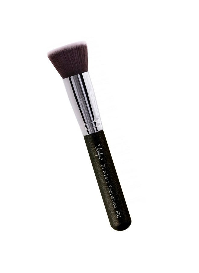 Flawless Flat Foundation Brush For Powder, Cream & Liquid Makeup - Flat Top Foundation Brush For Smooth Application, Blending & Buffing - Dense, Firm Bristles - Vegan & Cruelty-Free - Black