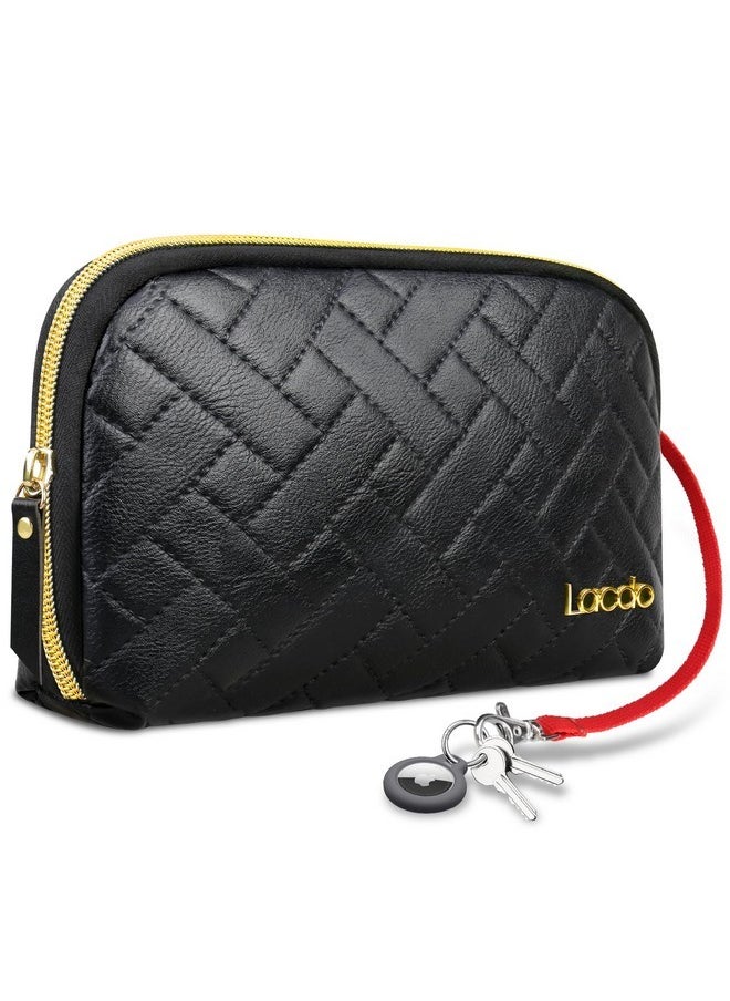 Makeup Bag Small Cosmetic Bag Pouch For Women Elegant Leather Waterproof Travel Make Up Bags Toiletry Bag Lipstick Cosmetic Accessories Organizer For Purse Great Gift For Women Girls, Black