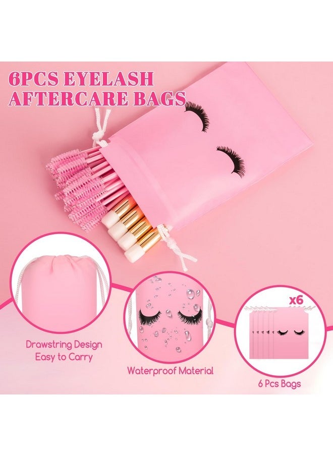 Lash Shampoo Bottles Brushes Set 68 Pcs For Lash Cleaning - 60Ml Foam Pump Bottle 6 Pcs, 6 Lash Shampoo Brushes, 6 Lash Aftercare Bags, 50 Lash Brushes For Women Home Use Salon Clients: Pink