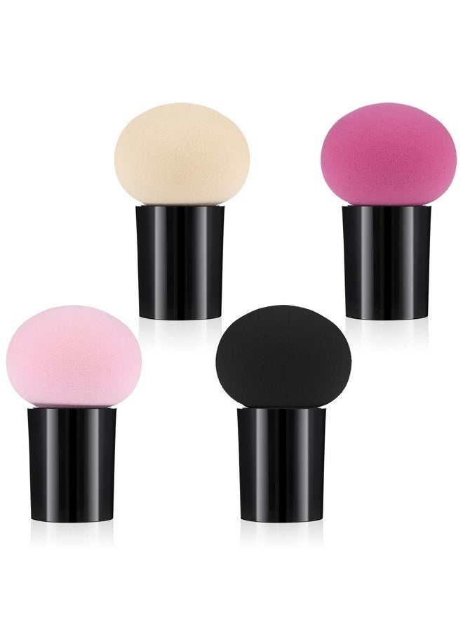 4 Pcs Makeup Eggs Sponge Beauty Blender Foundation Blending Make Up Concealer Applicator Cosmetic Face Eye Brush Set With Mini Handle Loose Powder Coverage Flat End Head Holder Kit