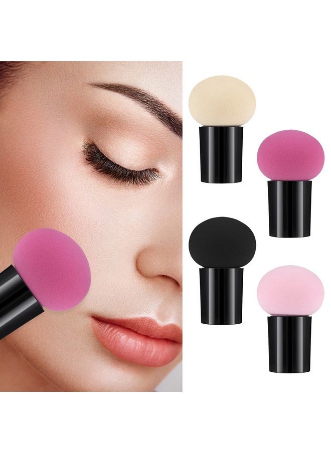 4 Pcs Makeup Eggs Sponge Beauty Blender Foundation Blending Make Up Concealer Applicator Cosmetic Face Eye Brush Set With Mini Handle Loose Powder Coverage Flat End Head Holder Kit