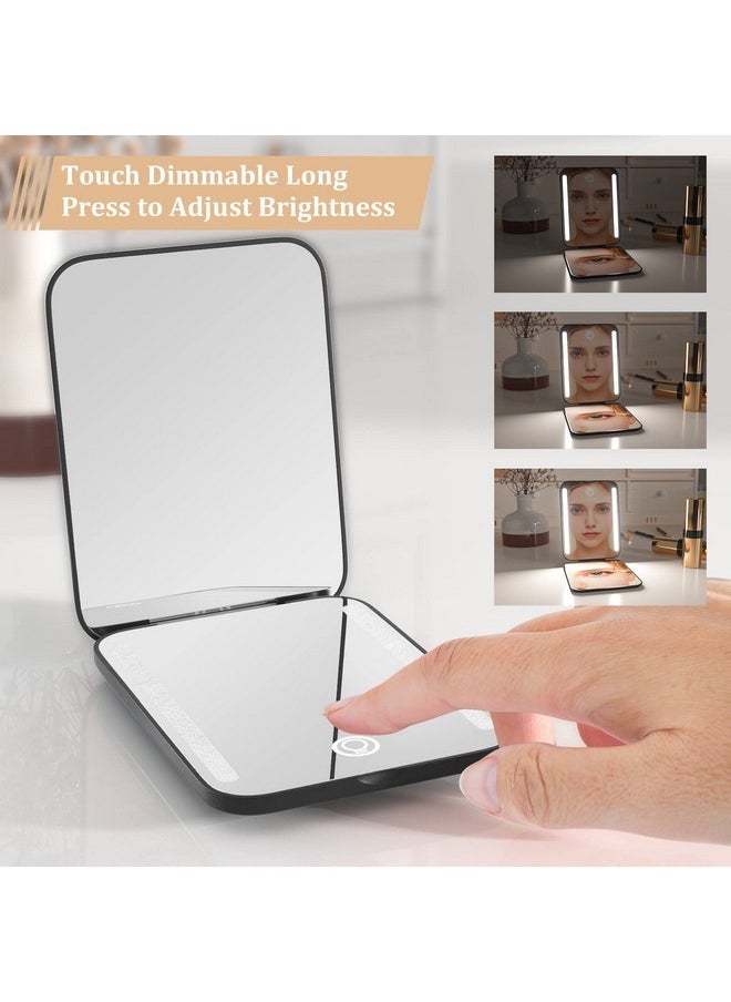 Rechargeable Travel Mirror,1X/3X Magnification Compact Mirror,3 Color Lights Pocket Mirror,Dimmable Portable Makeup Mirror,400Mah,Small Mirror For Purse,Gifts,Black