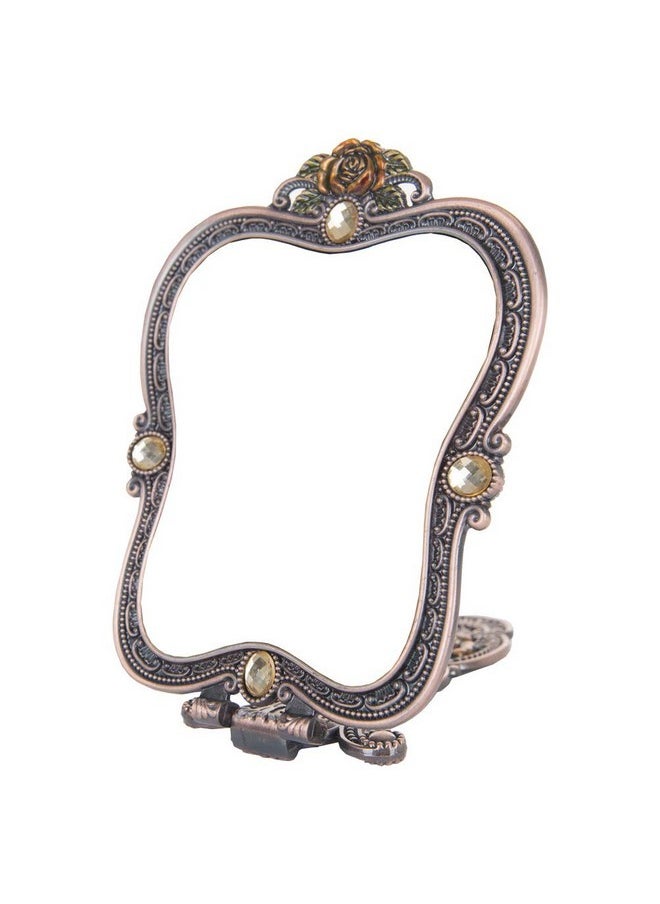 Antique Mirror Comb Set Vintage Metal Handheld Makeup Mirror With A Comb Russian Style Embossed Rose Hand Mirror Travel Portable Foldable Mirror Decorative Tabletop Stand Mirror Copper