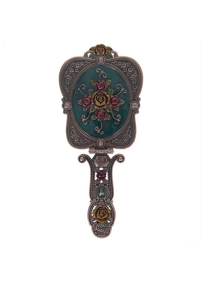 Antique Mirror Comb Set Vintage Metal Handheld Makeup Mirror With A Comb Russian Style Embossed Rose Hand Mirror Travel Portable Foldable Mirror Decorative Tabletop Stand Mirror Copper