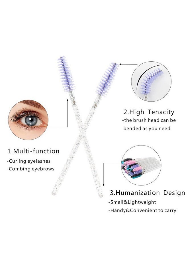 300 Pcs Crystal Eyelash Mascara Wands Disposable Lash Brushes For Extensions Makeup Brush Applicators Tool Kit (Light Purple)