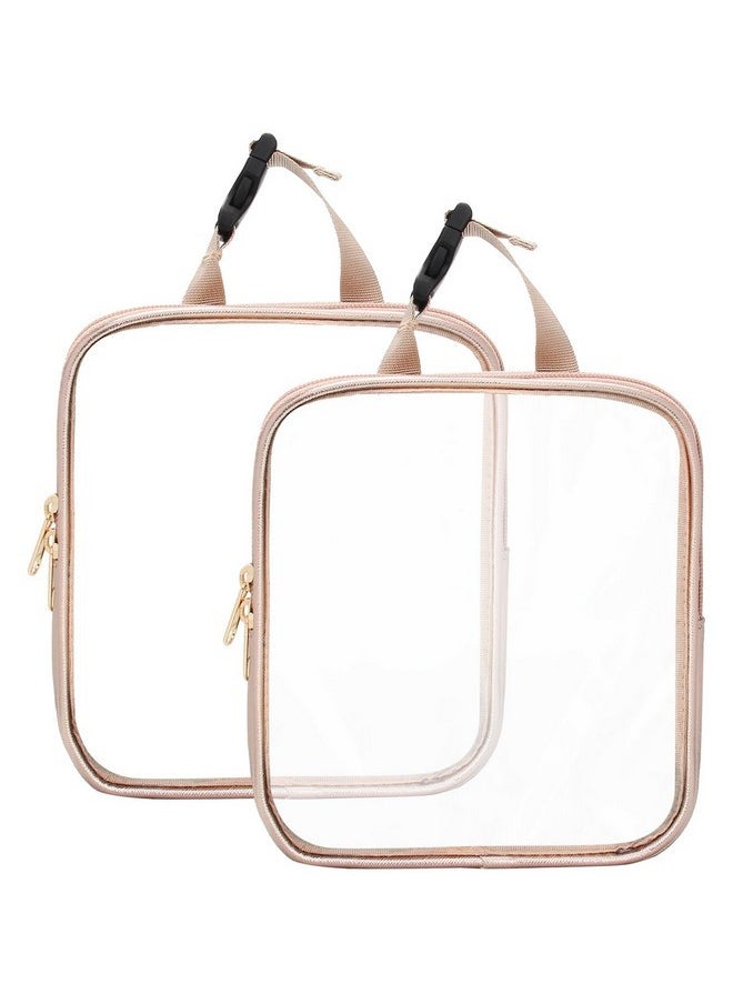 Tsa Approved Toiletry Bag, 2Pcs Travel Bag Tsa Approved, Clear Makeup Bags Travel,Clear Toiletry Bags For Travel, Small Waterproof Tsa Toiletry Bag(Pu Rose Gold)