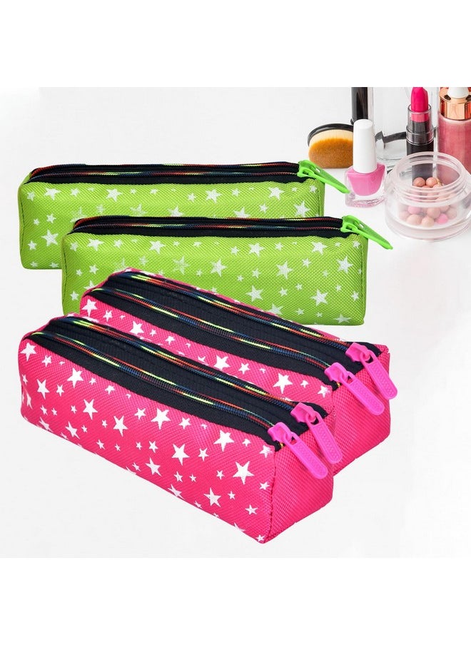 Makeup Pouch|Rexine Cosmetic Pouch|Jewellery Utility Pouch|Toiletry Pouch For Girls|Travel Makeup Pouch For Girls|Storage Makeup Bag|Star Makeup Pouch|Pack Of 4|Multi