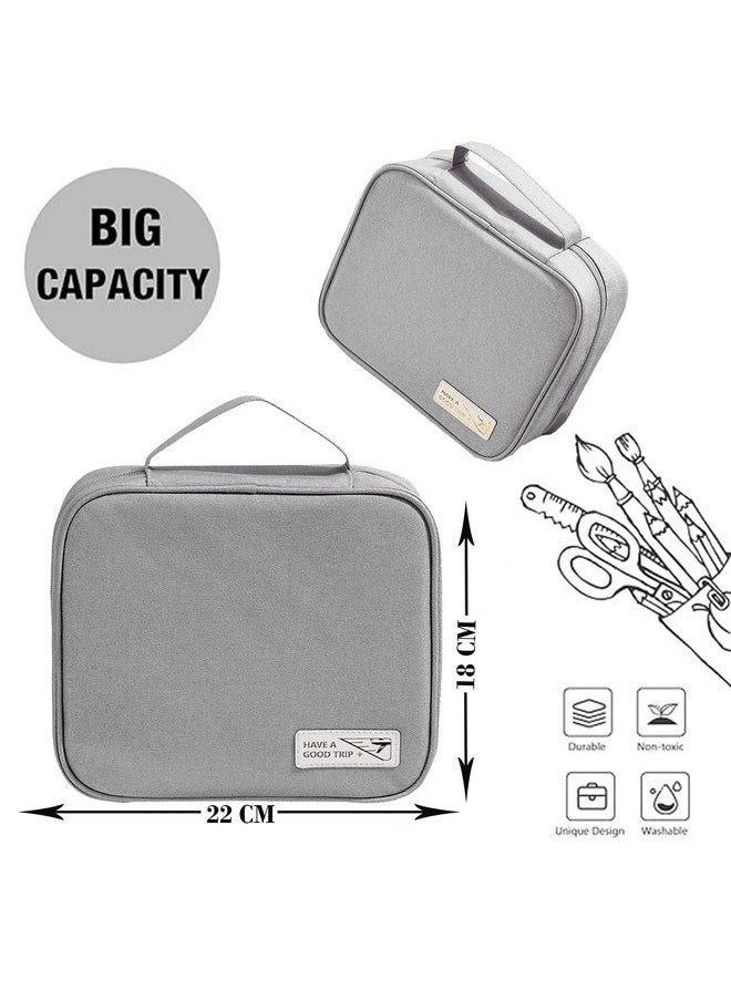 Cosmetic Storage Case|Makeup Kit Box For Women|Small Vanity Case|Pouch For Home & Travel|Two Compartment|Zipper Closure (Grey)