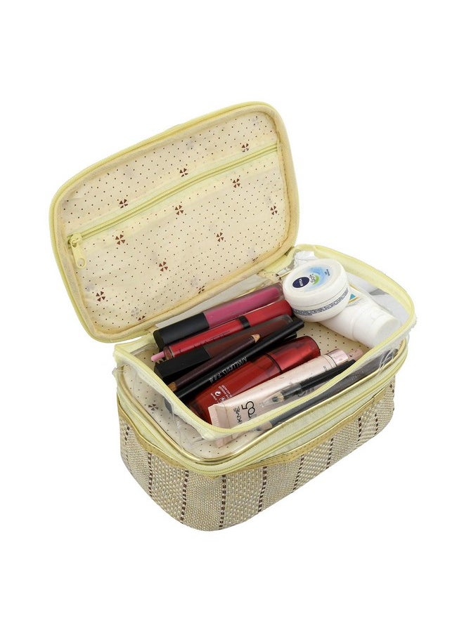 2 Pieces Jute Design Make Up Kit Cum Cosmetic Kit Jewellery Kit Pouches For Travel Accessories (Cream) Heart2584