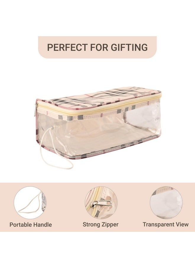 Makeup Storage Bag | Cosmetic Storage Box | Jewellery Box For Women | Travel Pouch | Transparent Makeup Kit | 4 Different Pouch | Checkdori Vanity Pouch | Cream