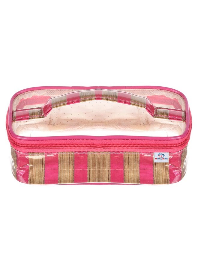 Makeup Kit | Silk Laminated Fabric Cosmatic Bag For Woman | 3 Pcs Travel Toiletry Bag With Handle | Pink