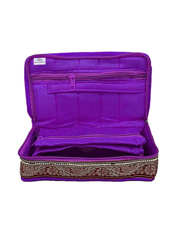 Brocade Silk Jewellery Pouch Cum Makeup Organiser Kit (Pink & Purple)Pack Of 2Kubmart15801