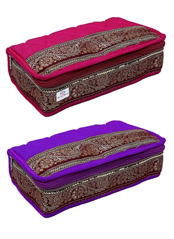 Brocade Silk Jewellery Pouch Cum Makeup Organiser Kit (Pink & Purple)Pack Of 2Kubmart15801