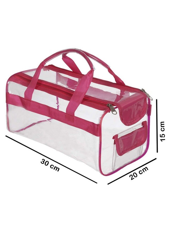 Large Size 2 Crystal Clear Plastic Cosmetic Bags Travel Pvc Vinyl Toiletry Bag Zipper Large Transparent Waterproof Makeup Case Organizer Bag (Pink & Blue)