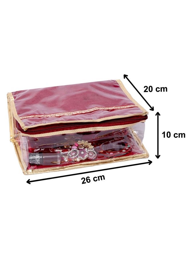 Laminated Jewellery Box/Organizer For Travel With Golden Border (Maroon)Hs_38_Hearth21034