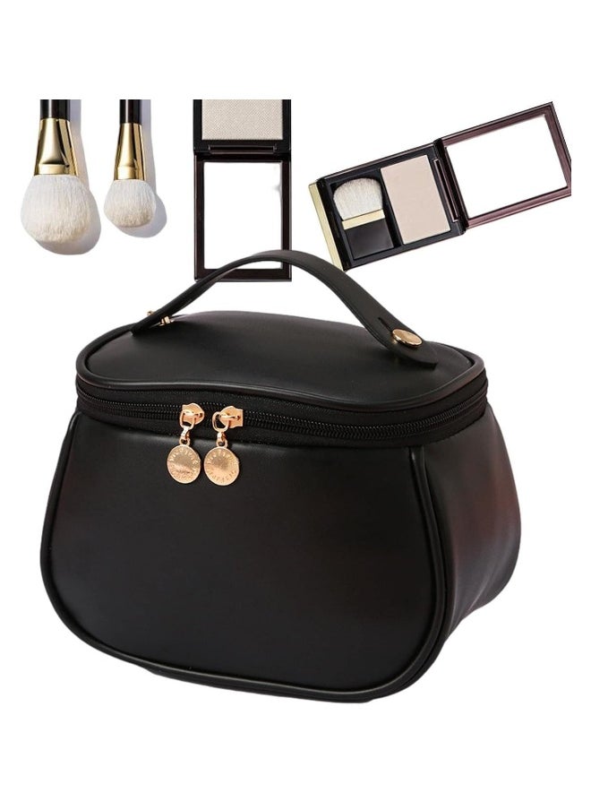 Large-Capacity Travel Cosmetic Bag, Portable Makeup Case Travel Wash Bag, Waterproof Leather Makeup Bag Everyday Use, Multifunction Toiletries Organizer Storage Bag (Black)