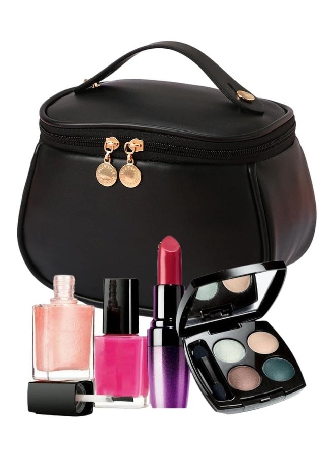 Large-Capacity Travel Cosmetic Bag, Portable Makeup Case Travel Wash Bag, Waterproof Leather Makeup Bag Everyday Use, Multifunction Toiletries Organizer Storage Bag (Black)
