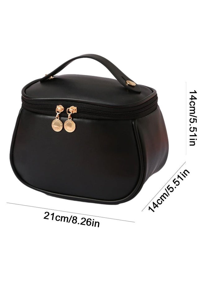 Large-Capacity Travel Cosmetic Bag, Portable Makeup Case Travel Wash Bag, Waterproof Leather Makeup Bag Everyday Use, Multifunction Toiletries Organizer Storage Bag (Black)