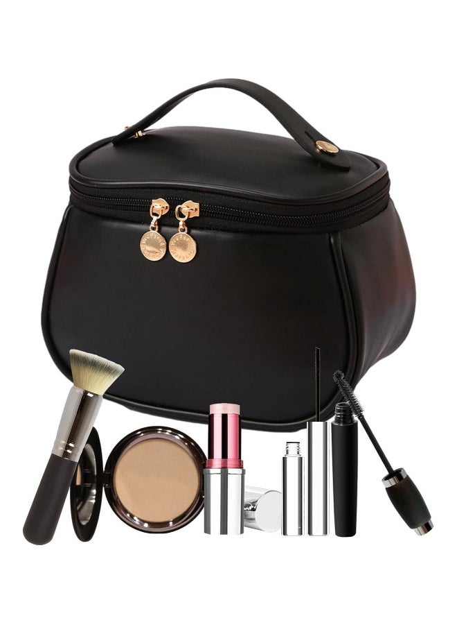 Large-Capacity Travel Cosmetic Bag, Portable Makeup Case Travel Wash Bag, Waterproof Leather Makeup Bag Everyday Use, Multifunction Toiletries Organizer Storage Bag (Black)