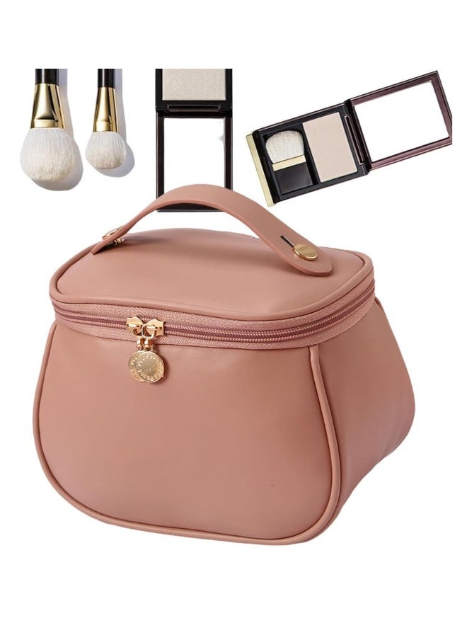 Large-Capacity Travel Cosmetic Bag, Portable Makeup Case Travel Wash Bag, Waterproof Leather Makeup Bag Everyday Use, Multifunction Toiletries Organizer Storage Bag (Pink)