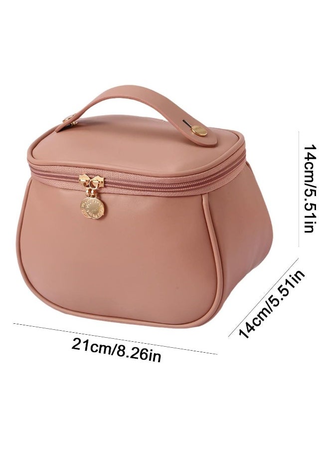 Large-Capacity Travel Cosmetic Bag, Portable Makeup Case Travel Wash Bag, Waterproof Leather Makeup Bag Everyday Use, Multifunction Toiletries Organizer Storage Bag (Pink)