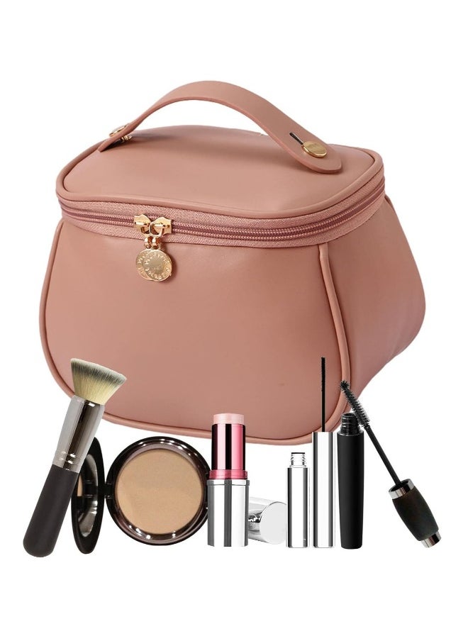 Large-Capacity Travel Cosmetic Bag, Portable Makeup Case Travel Wash Bag, Waterproof Leather Makeup Bag Everyday Use, Multifunction Toiletries Organizer Storage Bag (Pink)