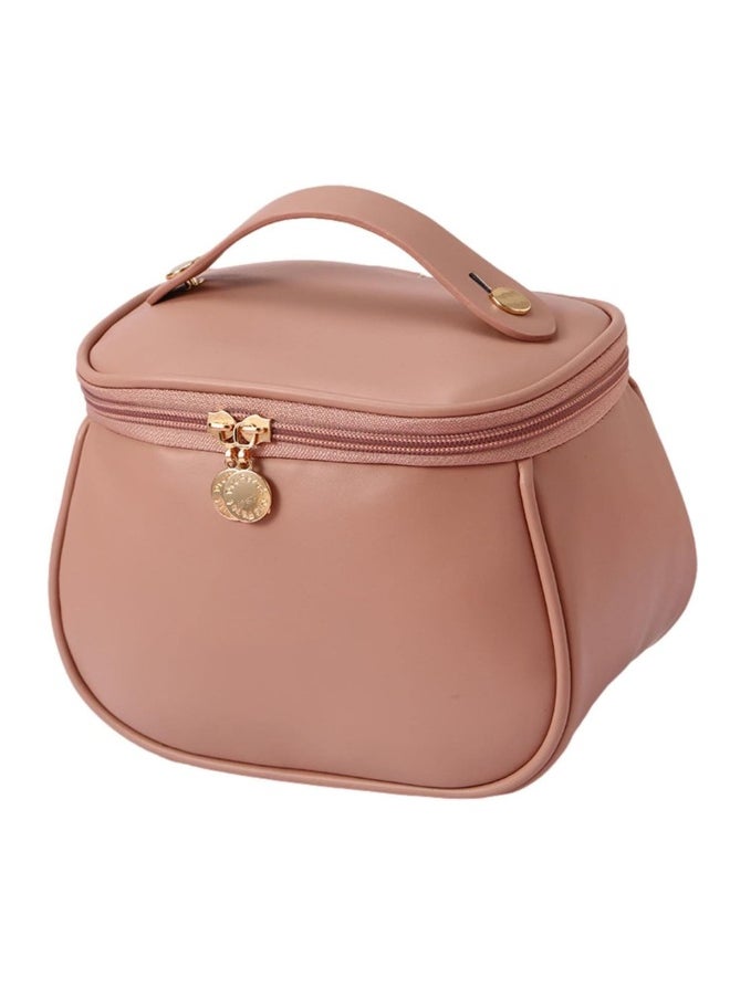 Large-Capacity Travel Cosmetic Bag, Portable Makeup Case Travel Wash Bag, Waterproof Leather Makeup Bag Everyday Use, Multifunction Toiletries Organizer Storage Bag (Pink)