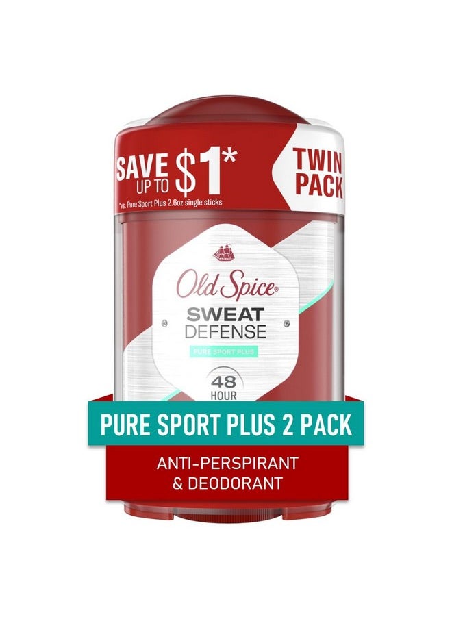 Sweat Defense Anti-Perspirant Deodorant For Men, Triple Protection, Sweat & Odor Protection, Soft Solid, Pure Sport Plus Scent, 2.6 Oz (Pack Of 2)