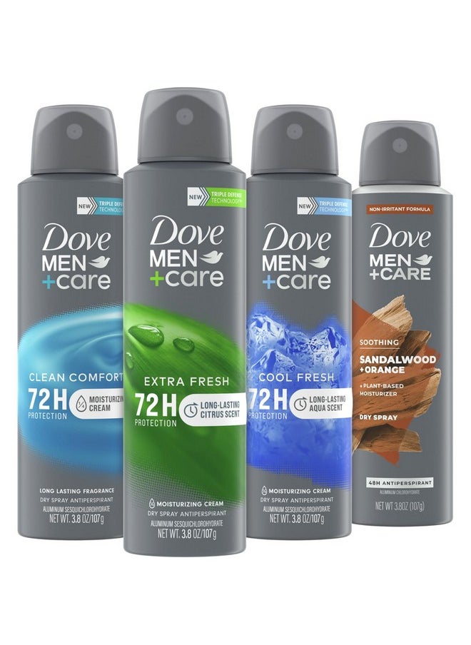 Spray Deodorant Men+Care Set - Dove Antiperspirant Deodorant Spray For Men With Lasting Underarm Protection, Mens Deodorant Antiperspirant With Moisturizing Vitamin E, 3.8 Oz Ea (4 Piece Set)