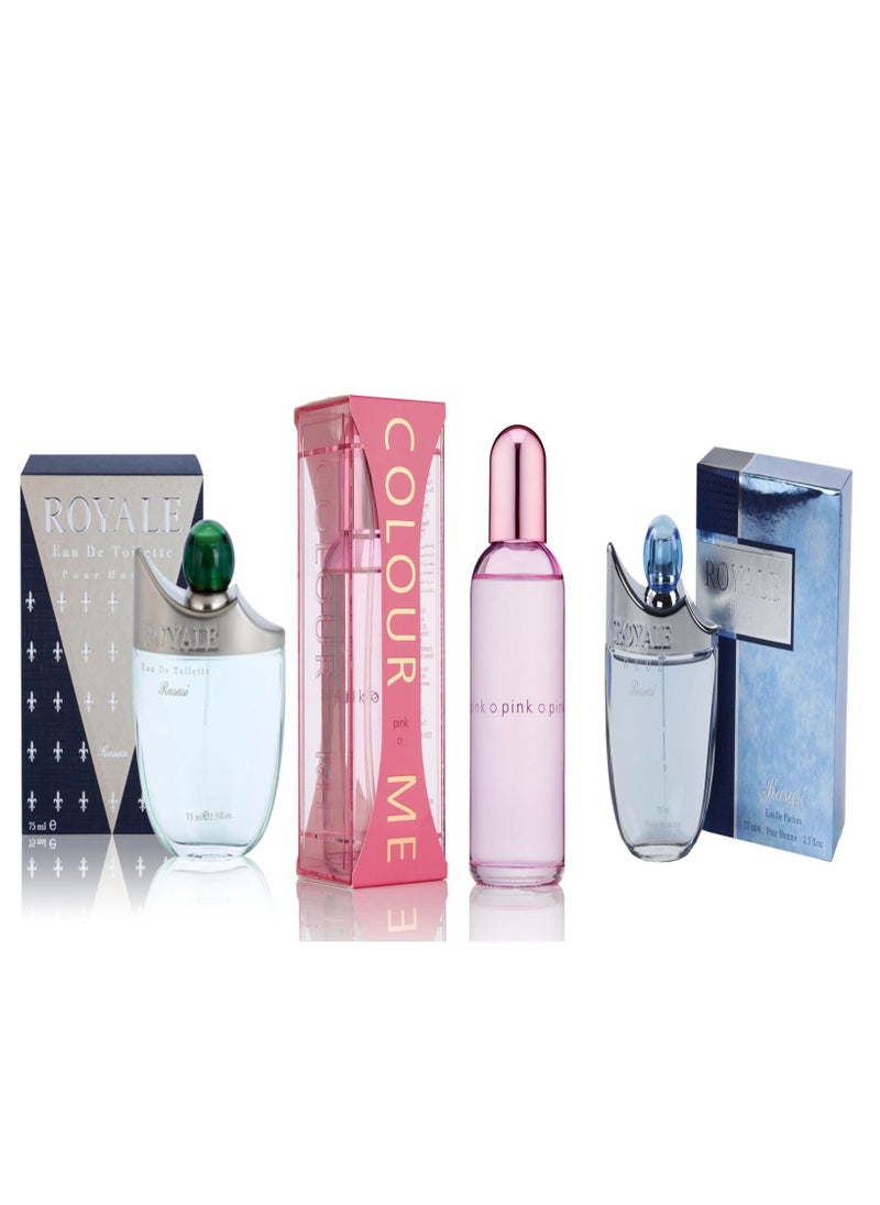 Rasasi royale blue edp royale edt and colour me pink fragrance combo set 250ml