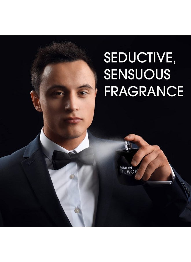 Man In Black For Men - Luxurious Aroma In Each 3.4 Fl Oz Black Glass Bottle - Top Notes Of Bergamot And Pineapple Formulated With Essential Oils - Fantastic Gift Choice - Grey Suede Pouch
