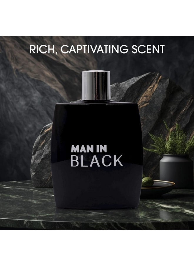 Man In Black For Men - Luxurious Aroma In Each 3.4 Fl Oz Black Glass Bottle - Top Notes Of Bergamot And Pineapple Formulated With Essential Oils - Fantastic Gift Choice - Grey Suede Pouch