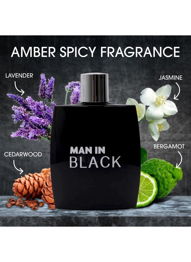 Man In Black For Men - Luxurious Aroma In Each 3.4 Fl Oz Black Glass Bottle - Top Notes Of Bergamot And Pineapple Formulated With Essential Oils - Fantastic Gift Choice - Grey Suede Pouch