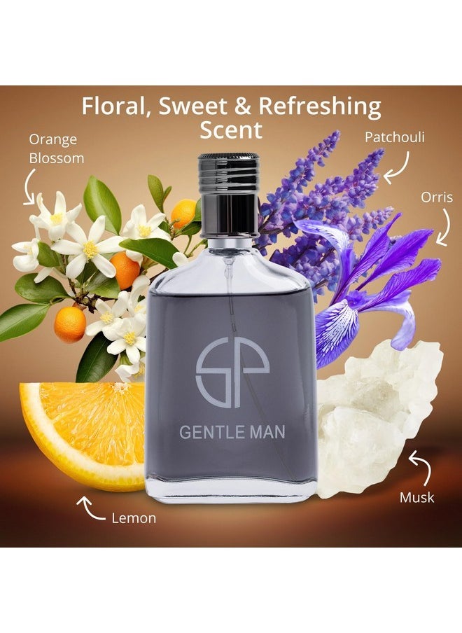 Gentleman Eau De Parum For Men Top Notes Of Pink Pepper, Italian Lemon, Orange, Neroli & Lavender Base Notes Of Patchouli & Cedarwood Floral, Sweet & Refreshing Scent 100Ml Bottle With Suede Pouch
